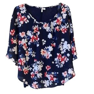 Elle Navy Blue Floral Blouse XL 💐